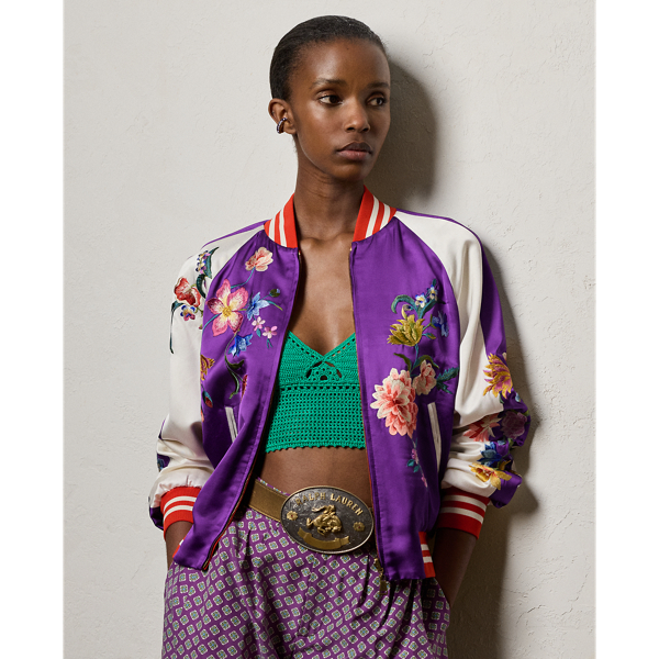 Shop Collection Lydiah Embellished Satin Bomber Jacket In Multi