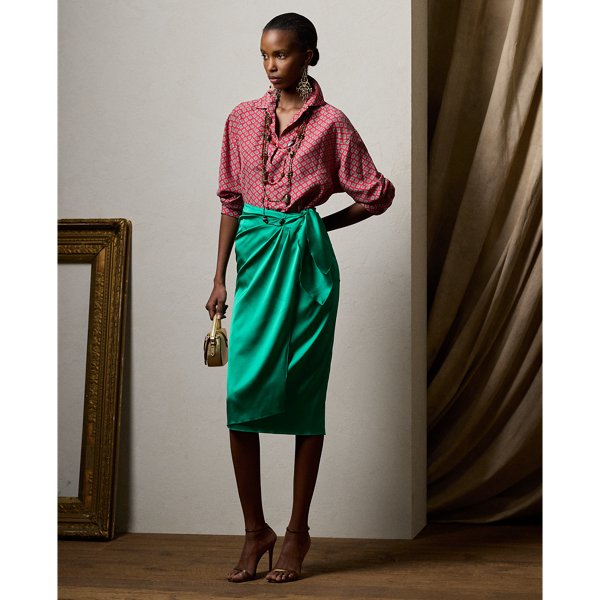Shop Ralph Lauren Short Danyelle Washed Charmeuse Skirt In Meadow