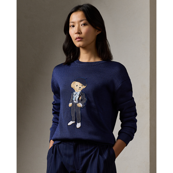Shop Ralph Lauren Cricket Polo Bear Silk Sweater In Dark Sapphire