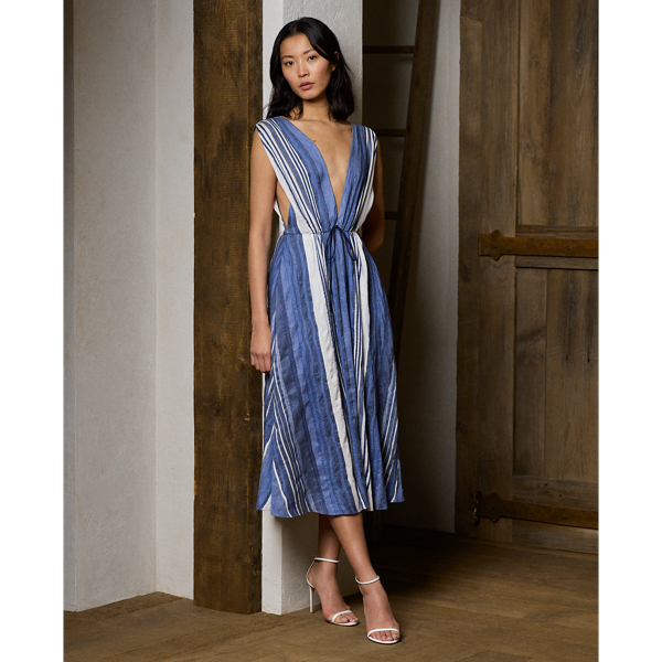 Shop Collection Pammela Striped Linen-silk Day Dress In Multi