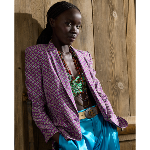 Shop Ralph Lauren Myles Print Silk Habotai Jacket In Purple