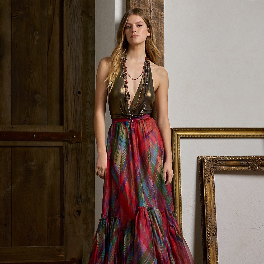Shop Ralph Lauren Daphne Print Silk Gazar Maxiskirt In Red Multi