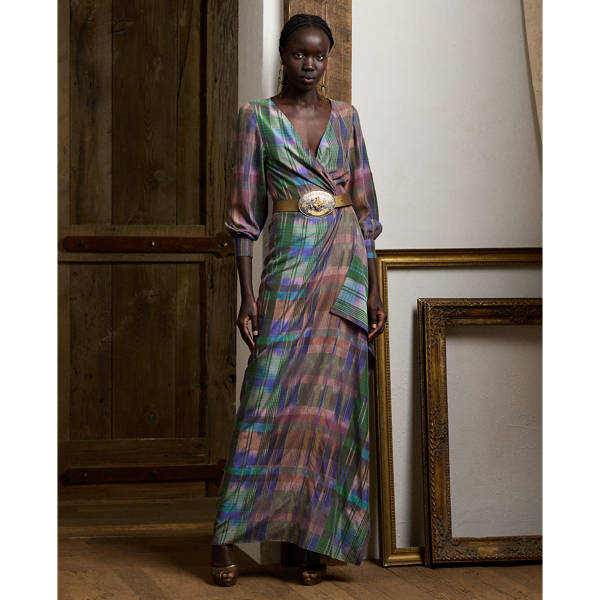 Shop Ralph Lauren Saundra Print Silk Habotai Evening Dress In Purple Multi