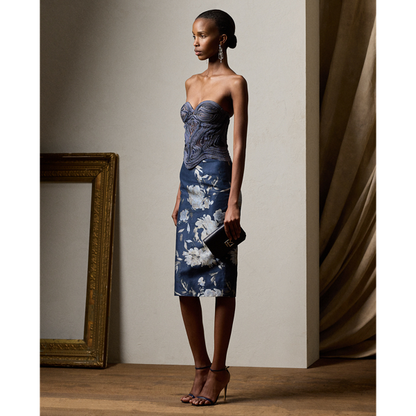 Shop Ralph Lauren Whitley Floral Jacquard Skirt In Blue Multi