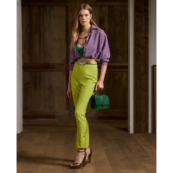 Shop Ralph Lauren Ramona Silk-blend Shantung Pant In Chartreuse