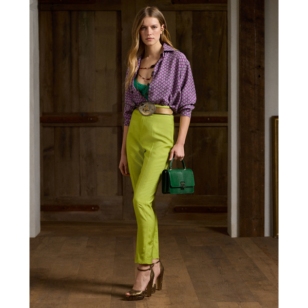 Shop Polo Ralph Lauren Ramona Silk-blend Shantung Pant In Chartreuse
