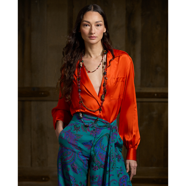 Polo Ralph Lauren Roslin Charmeuse Button-front Shirt In Flame