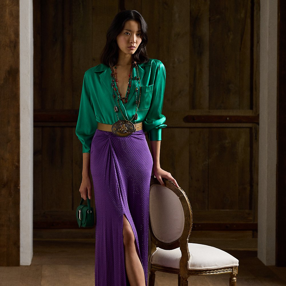 Shop Ralph Lauren Embellished Jersey Sarong Maxiskirt In Bright Purple