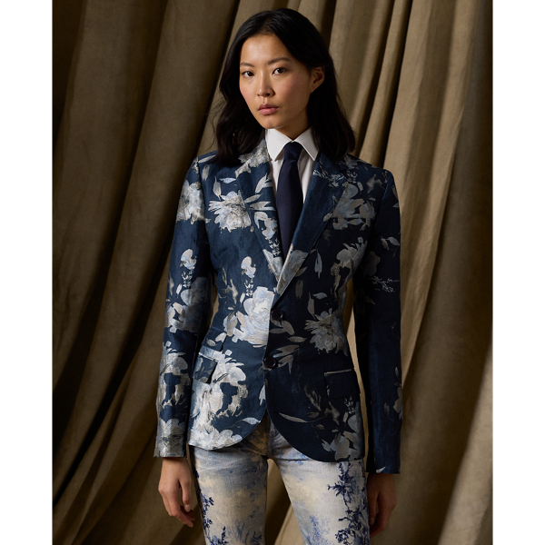 Ralph Lauren Parker Linen Jacquard Blazer In Blue Multi