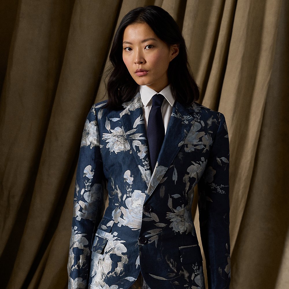 Shop Ralph Lauren Parker Floral Jacquard Jacket In Blue Multi