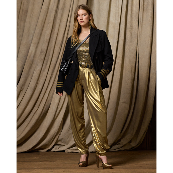 Shop Ralph Lauren Cassidy Foiled Georgette Pant In Gold