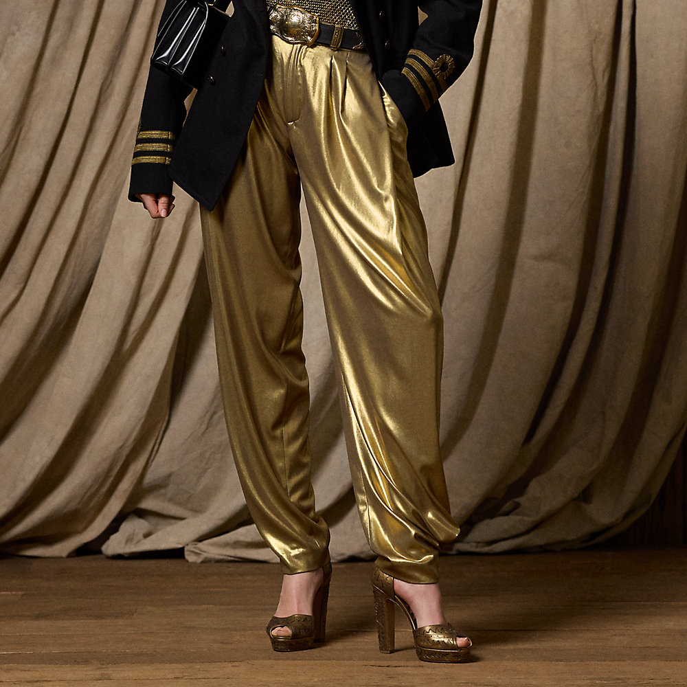Shop Ralph Lauren Cassidy Foiled Georgette Pant In Gold