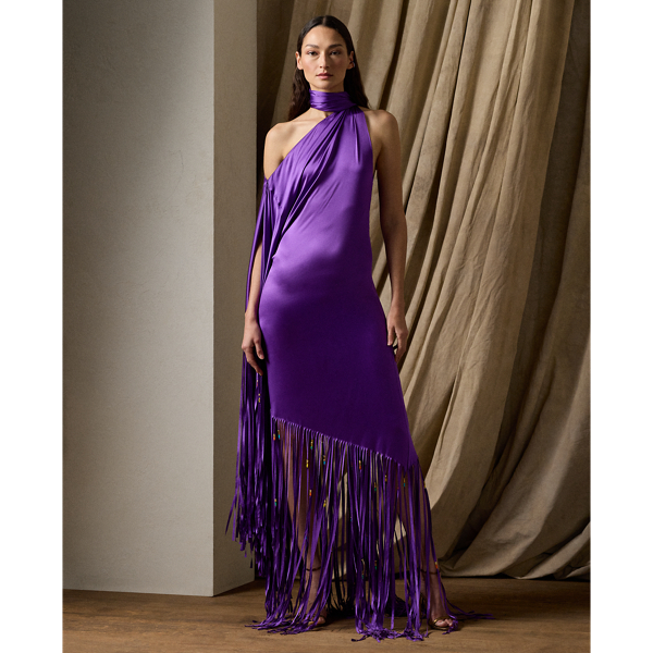 Shop Ralph Lauren Marlee Stretch Charmeuse Evening Dress In Bright Purple