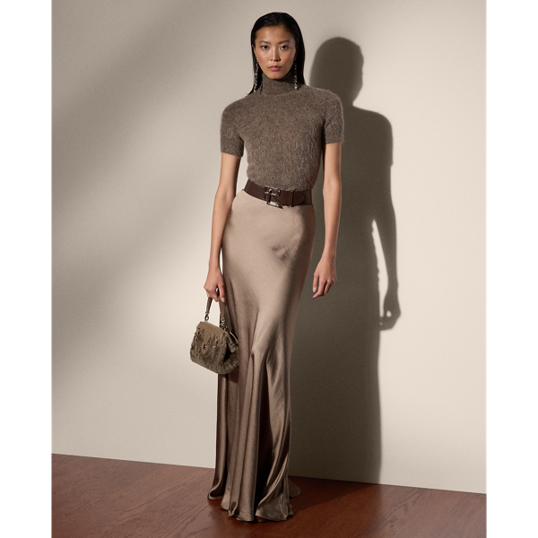 Shop Ralph Lauren Masina Stretch Satin Skirt In Truffle