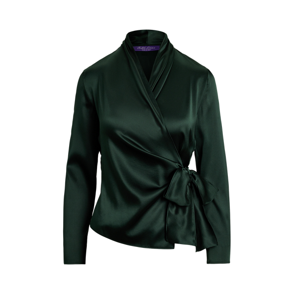 Ralph Lauren Shea Stretch Silk Charmeuse Wrap Blouse