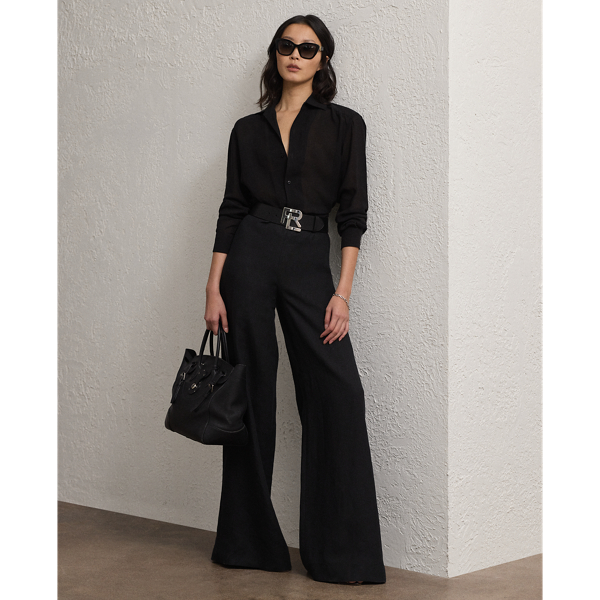 Polo Ralph Lauren Daria Linen Wide-leg Pant In Black