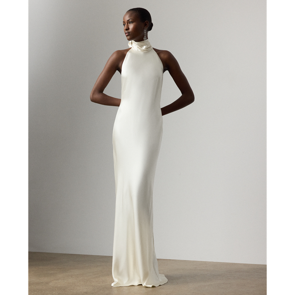 Ralph Lauren Chilton Stretch Satin Evening Dress In Neutral