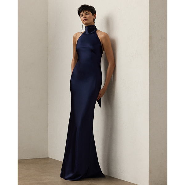 Polo Ralph Lauren Chilton Stretch Satin Evening Dress In Lux Navy