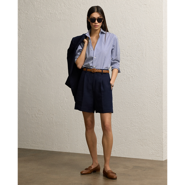 Polo Ralph Lauren Tracy Pleated Linen Short In Lux Navy