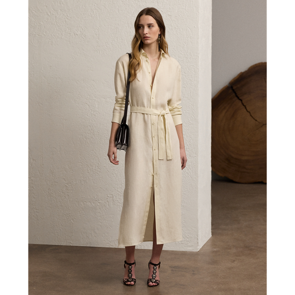 Polo Ralph Lauren Vicki Linen Day Dress In Lux Cream