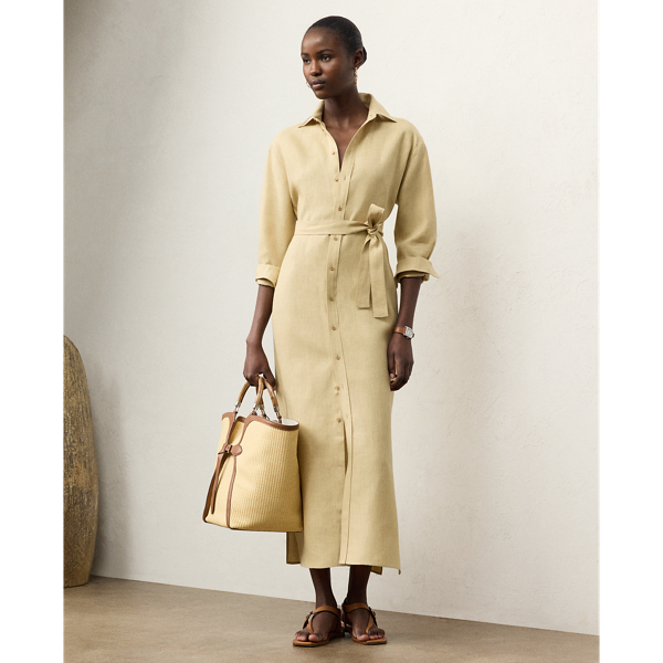 Ralph Lauren Vicki Linen Day Dress In Light Sand