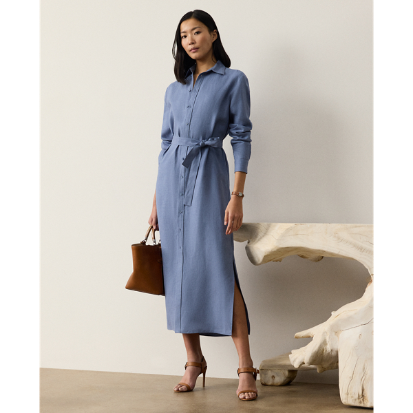 Ralph Lauren Vicki Linen Day Dress In Cornflower