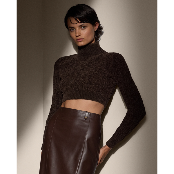 Shop Collection Silk-blend Cropped Turtleneck Sweater In Brown