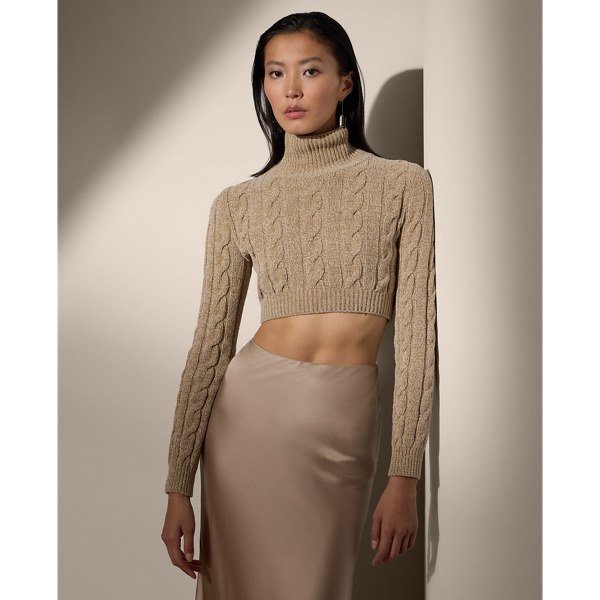 Polo Ralph Lauren Silk-blend Cropped Turtleneck Sweater In Mineral