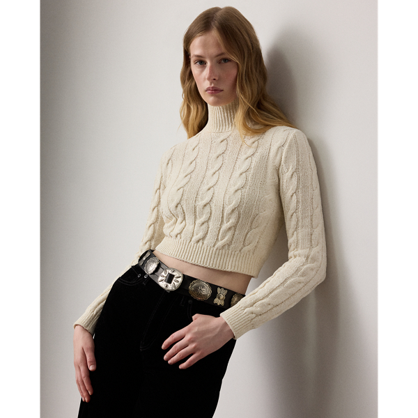 Ralph Lauren Silk-blend Cropped Turtleneck Sweater In White