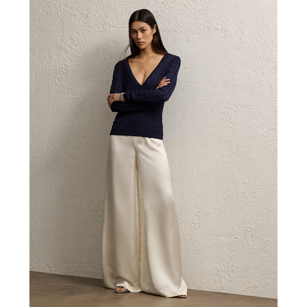 Polo Ralph Lauren Daria Washed Satin Wide-leg Pant In Lux Cream