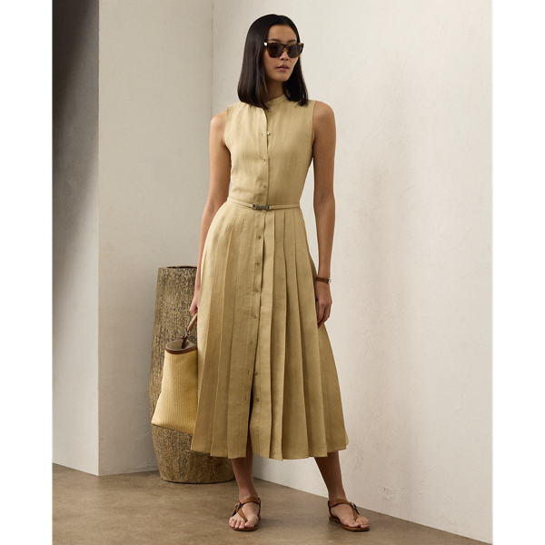 Ralph Lauren Kennedi Linen Sleeveless Day Dress In Light Sand
