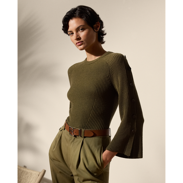 Pull côtelé boutonné en laine et soie - Collection - Modalova