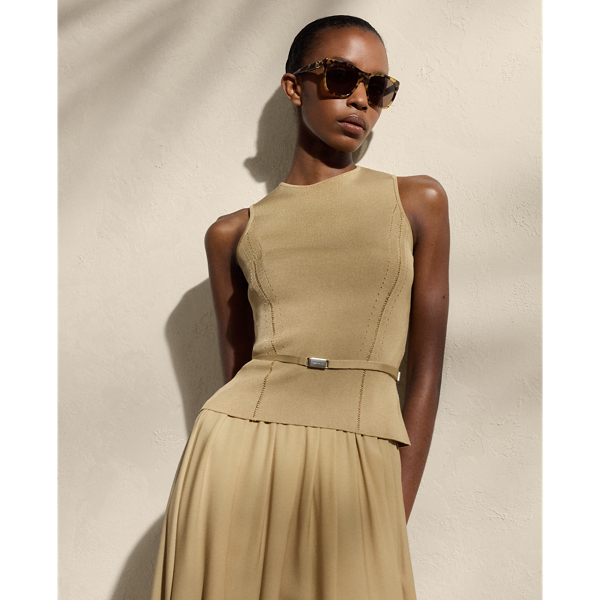 Pull ceinturé sans manches soie stretch - Collection - Modalova