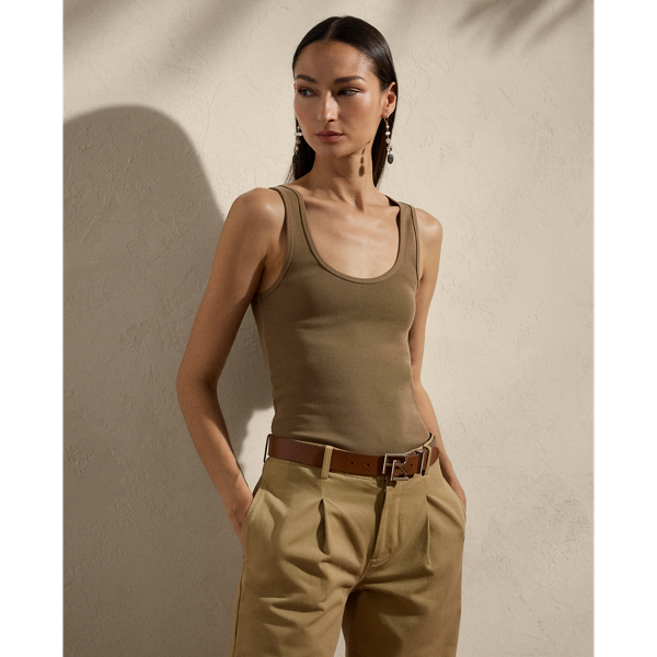 Polo Ralph Lauren Ellis Rib-knit Cotton-blend Tank Top In Cocoa