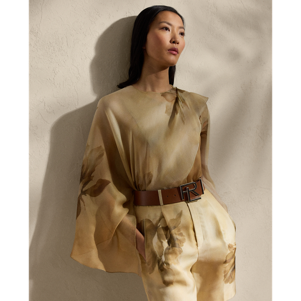 Polo Ralph Lauren Mallorie Floral Silk Gauze Wrap Top In Tan Multi