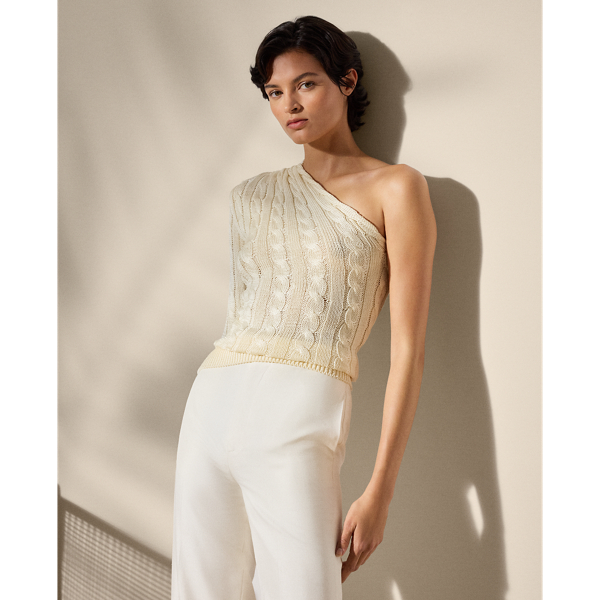 Polo Ralph Lauren Cable-knit Silk One-shoulder Sweater In Lux Cream