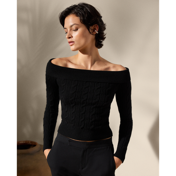 Polo Ralph Lauren Cashmere-blend Off-the-shoulder Sweater In Black