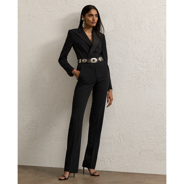 Shop Polo Ralph Lauren Tenney Wool Gabardine Tuxedo Jumpsuit In Black