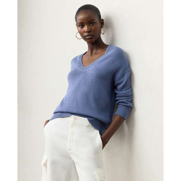 Polo Ralph Lauren Silk Jersey V-neck Sweater In Cornflower