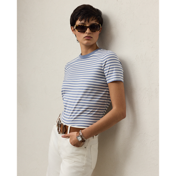 Crafted with striped cotton jersey, the Hallie tee is embroidered with  Ralph Lauren Lauren's script logo at the hem for a signature finish.