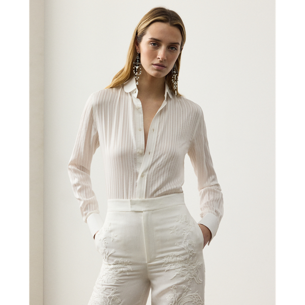 Ralph Lauren Cormac Stripe Tonal Jacquard Shirt In Cream