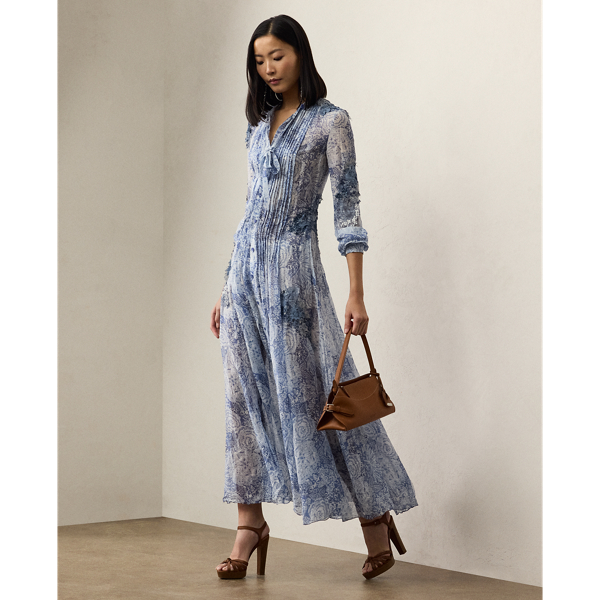 Ralph Lauren Hannes Print Linen-blend Gauze Day Dress In Blue Multi