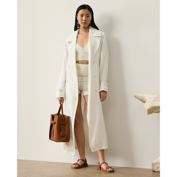 Shop Polo Ralph Lauren Maiden Washed Canvas Trench Coat In Cream
