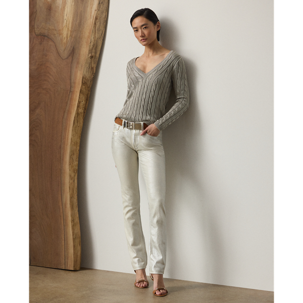 Ralph Lauren Barrett Foiled Slim Denim Jean In White