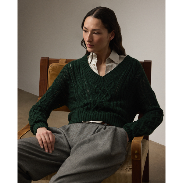 Ralph Lauren Cable-knit Silk-cashmere V-neck Sweater