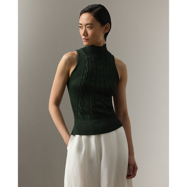Ralph Lauren Cable-knit Silk Sleeveless Turtleneck