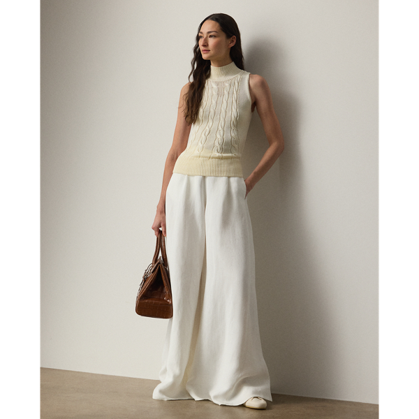 Ralph Lauren Cable-knit Silk Sleeveless Turtleneck