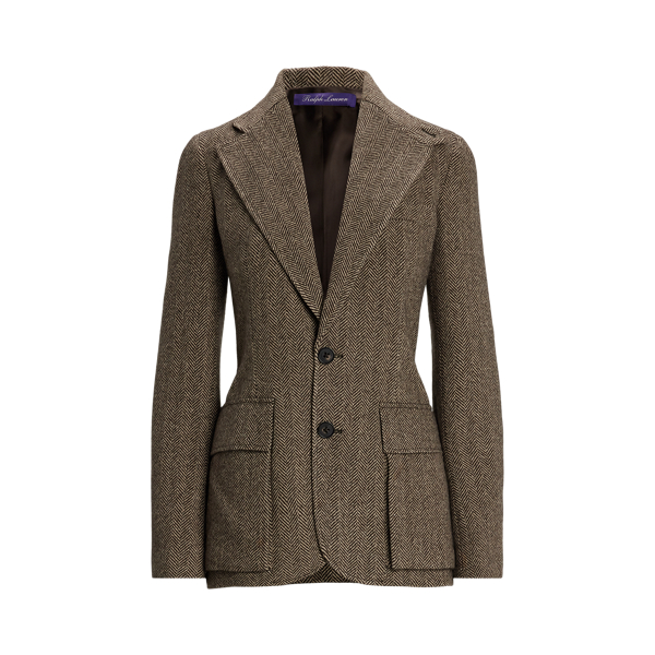 A refreshed rendition of a  Ralph Lauren Lauren icon, the Preston II is updated with a straighter fit and a slightly shorter length. Inspired by one of Mr Lauren's own blazers, this jacket is expertly crafted in Italy with a lightweight, menswear-inspired tweed fabric, which was specially developed with cashmere and silk yarns to achieve an elevated hand feel. Detailed with lamb-suede patches at the elbows, our Preston jacket features a back vent, a throatlatch and a lamb-suede undercollar.