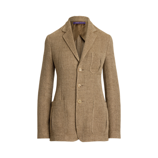 The Ronan jacket epitomises Ralph Lauren Lauren's affinity for both comfort and luxury, as it melds a lightweight feel and soft construction with highly considered tailoring, including slimming waist darts and vents at the back side seams. This version is expertly crafted with 100% Italian linen tweed woven in a barleycorn weave, creating a fabric that is both rustic and sophisticated. It's timelessly styled with notch lapels, patch pockets and genuine horn buttons engraved with " Ralph Lauren Lauren".
