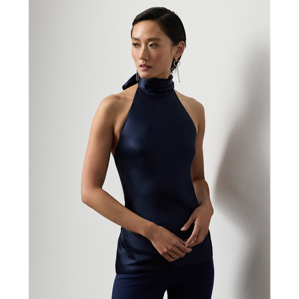 Ralph Lauren Chilton Stretch Silk Charmeuse Top In Blue